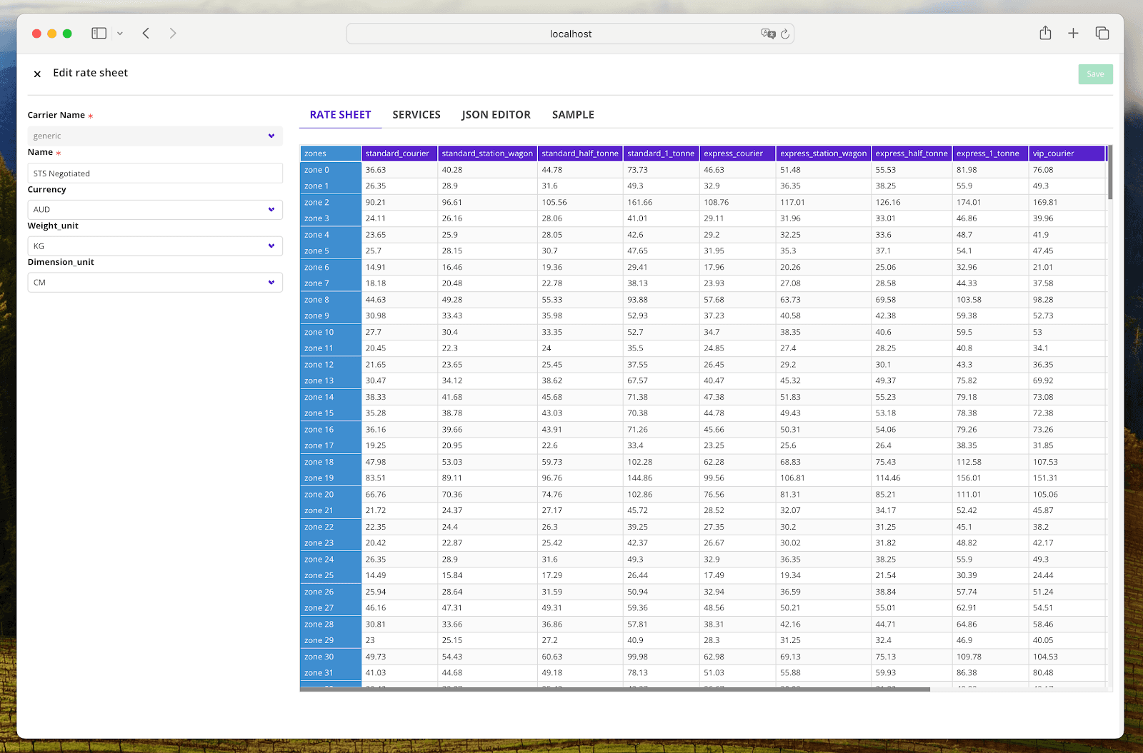Rate Sheet UI