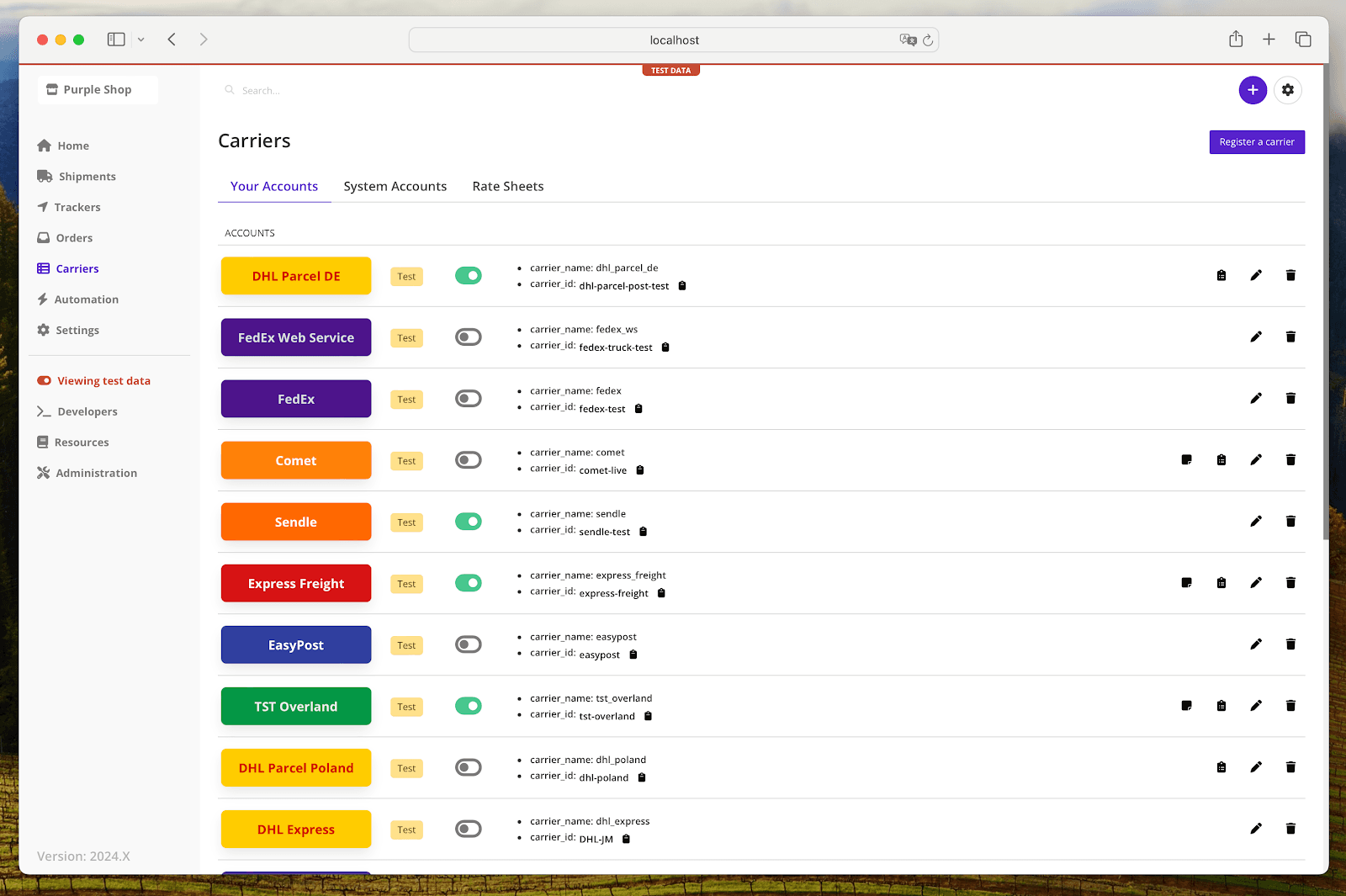 Carrier Management UI