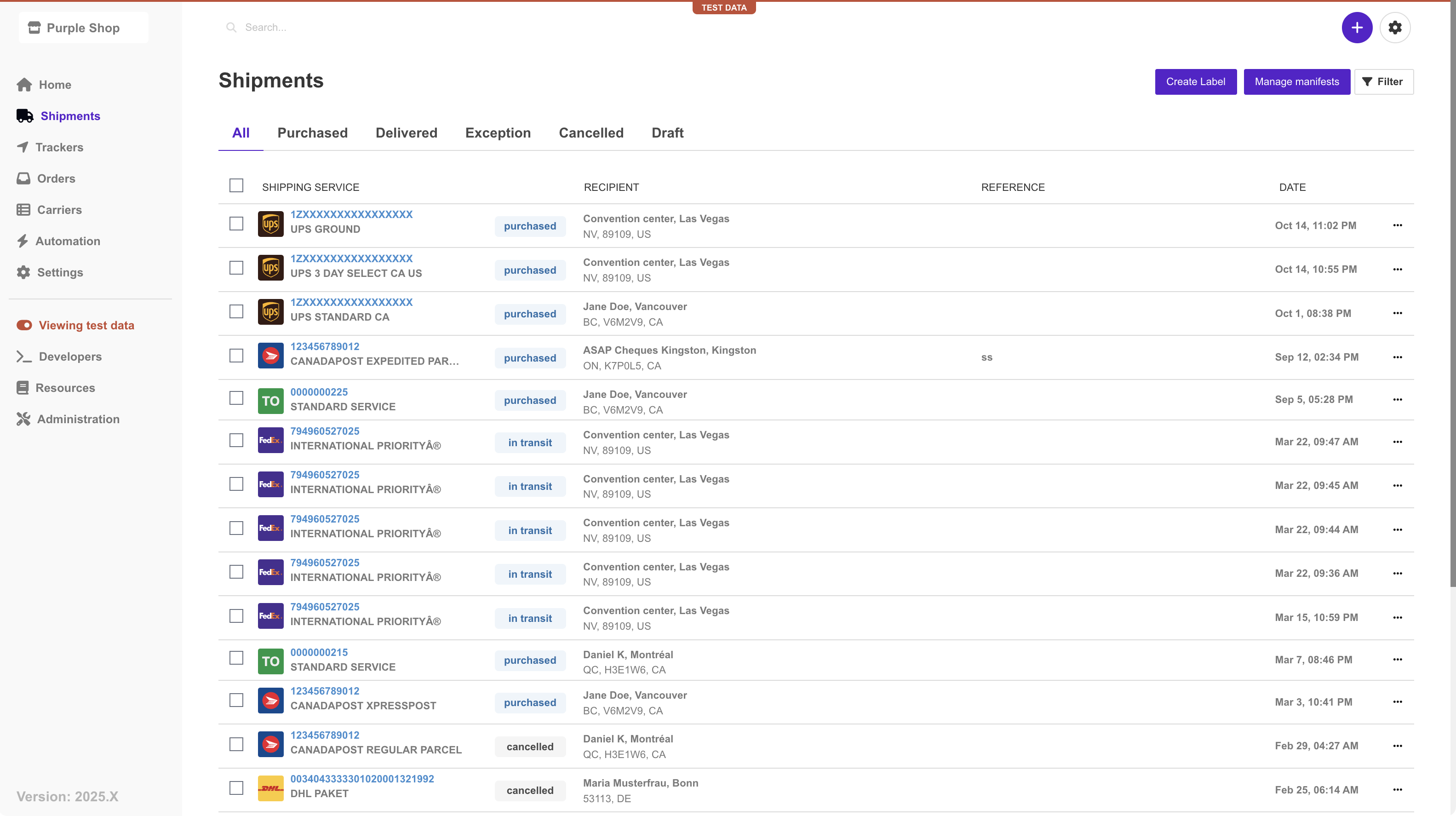 Rate comparison interface with carrier options and pricing